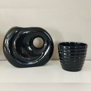 Vintage Black Ceramic Vase Set